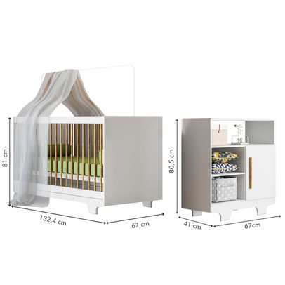 Quarto de Bebê Completo Flocos 100% Mdf 1 Porta Branco 4106 - Tigus Baby