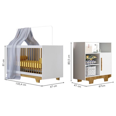 Quarto de Bebê Completo Flocos 100% Mdf 1 Porta Branco/Ypê 4106 - Tigus Baby