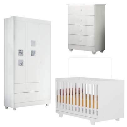 Quarto de Bebê Completo Life 100% Mdf 3 Portas 6 Gavetas Branco 4109 - Tigus Baby