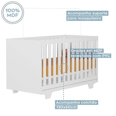 Quarto de Bebê Completo Life 100% Mdf 3 Portas 6 Gavetas Branco 4109 - Tigus Baby
