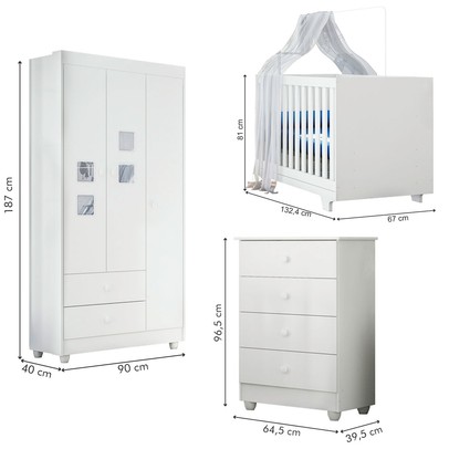 Quarto de Bebê Completo Life 100% Mdf 3 Portas 6 Gavetas Branco 4109 - Tigus Baby