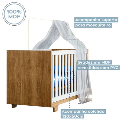 Quarto de Bebê Completo Life 100% Mdf 3 Portas 6 Gavetas Branco/Ypê 4109 - Tigus Baby