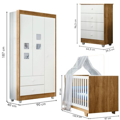 Quarto de Bebê Completo Life 100% Mdf 3 Portas 6 Gavetas Branco/Ypê 4109 - Tigus Baby