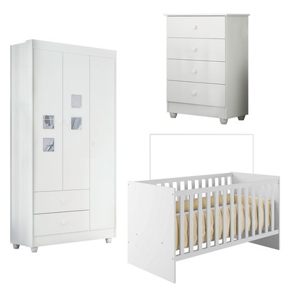 Quarto de Bebê Completo Life 100% Mdf 3 Portas 6 Gavetas Branco 4110 - Tigus Baby