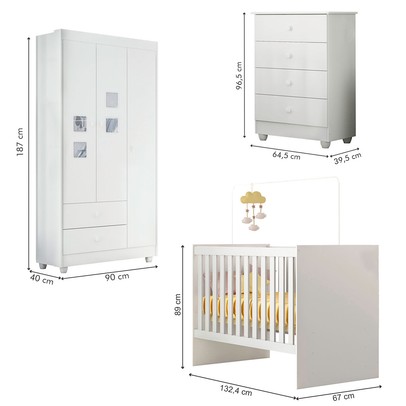Quarto de Bebê Completo Life 100% Mdf 3 Portas 6 Gavetas Branco 4110 - Tigus Baby