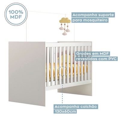 Quarto de Bebê Completo Life 100% Mdf 3 Portas 6 Gavetas Branco 4110 - Tigus Baby