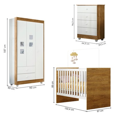 Quarto de Bebê Completo Life 100% Mdf 3 Portas 6 Gavetas Branco/Ypê 4110 - Tigus Baby