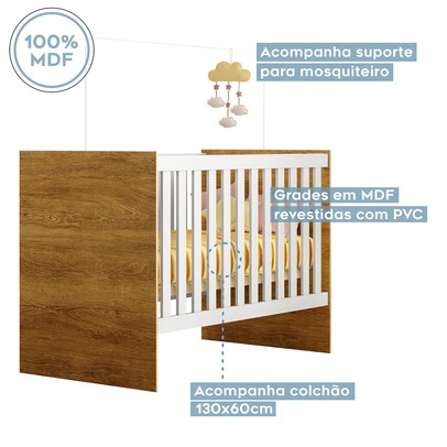 Quarto de Bebê Completo Life 100% Mdf 3 Portas 6 Gavetas Branco/Ypê 4110 - Tigus Baby