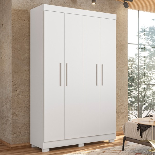 Guarda-Roupa Solteiro Flórida 4 Portas 3 Gavetas 100% Mdf Branco - Tigus Baby