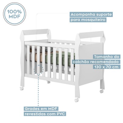 Berço Mini Cama 3 em 1 Soninho 100% Mdf Branco 4850 - Tigus Baby
