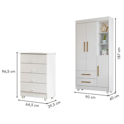 Quarto de Bebê Completo Lara 100% Mdf 3 Portas 6 Gavetas Branco 5346 - Tigus Baby