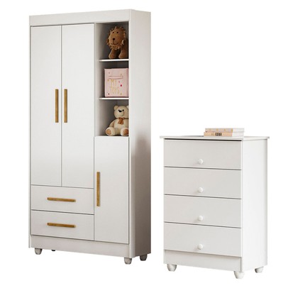Quarto de Bebê Completo Lara 100% Mdf 3 Portas 6 Gavetas Branco 5346 - Tigus Baby