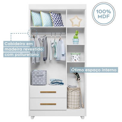 Quarto de Bebê Completo Lara 100% Mdf 3 Portas 6 Gavetas Branco 5346 - Tigus Baby
