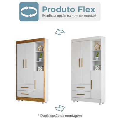 Quarto de Bebê Completo Lara 100% Mdf 3 Portas 6 Gavetas Amadeirado/Branco 5346 - Tigus Baby