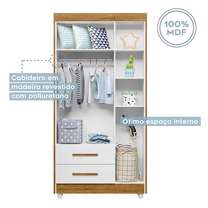Quarto de Bebê Completo Lara 100% Mdf 3 Portas 6 Gavetas Amadeirado/Branco 5346 - Tigus Baby