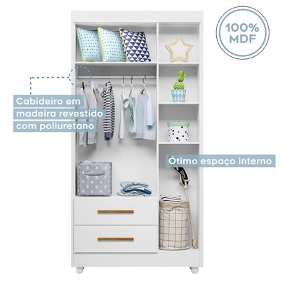 Quarto de Bebê Completo Lara 100% Mdf 3 Portas 2 Gavetas Branco 5351 - Tigus Baby