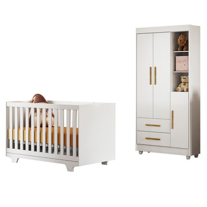 Quarto de Bebê Completo Lara 100% Mdf 3 Portas 2 Gavetas Branco 5351 - Tigus Baby