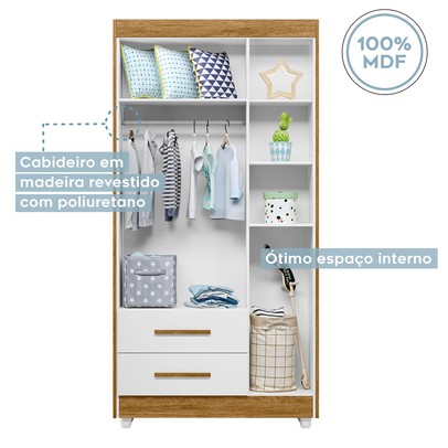 Quarto de Bebê Completo Lara 100% Mdf 3 Portas 2 Gavetas Amadeirado/Branco 5351 - Tigus Baby