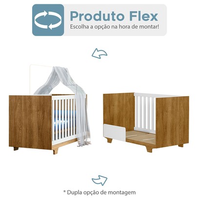 Quarto de Bebê Completo Lara 100% Mdf 3 Portas 2 Gavetas Amadeirado/Branco 5351 - Tigus Baby