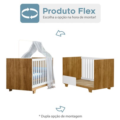 Quarto de Bebê Completo Lara 100% Mdf 4 Gavetas Amadeirado/Branco 5353 - Tigus Baby