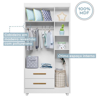 Quarto de Bebê Completo Lara 100% Mdf 3 Portas 2 Gavetas Branco 5354 - Tigus Baby