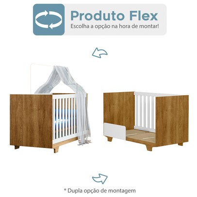 Quarto de Bebê Completo Lara 100% Mdf 3 Portas 2 Gavetas Amadeirado/Branco 5354 - Tigus Baby