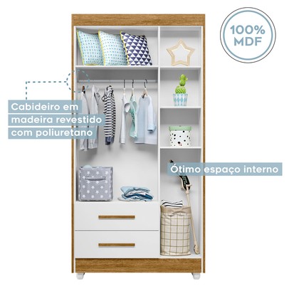 Quarto de Bebê Completo Lara 100% Mdf 3 Portas 2 Gavetas Amadeirado/Branco 5354 - Tigus Baby