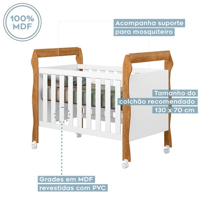 Quarto de Bebê Completo Mila 100% Mdf 4 Portas 6 Gavetas Branco/Amadeirado 5299 - Tigus Baby