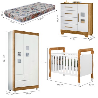 Quarto de Bebê Completo Mila 100% Mdf 4 Portas 6 Gavetas Branco/Amadeirado 5299 - Tigus Baby