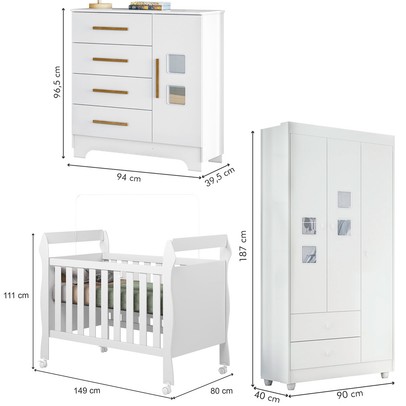 Quarto de Bebê Completo Mila 100% Mdf 4 Portas 6 Gavetas Branco 5425 - Tigus Baby