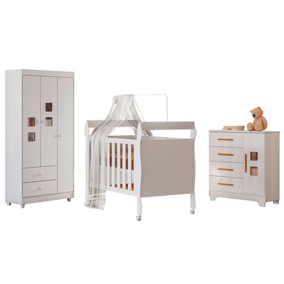 Quarto de Bebê Completo Mila 100% Mdf 4 Portas 6 Gavetas Branco 5425 - Tigus Baby