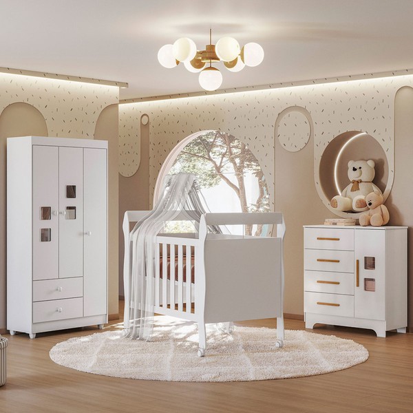 Quarto de Bebê Completo Mila 100% Mdf 4 Portas 6 Gavetas Branco 5425 - Tigus Baby