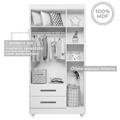 Quarto de Bebê Completo Zara 100% Mdf 3 Portas 6 Gavetas Branco 5428 - Tigus Baby
