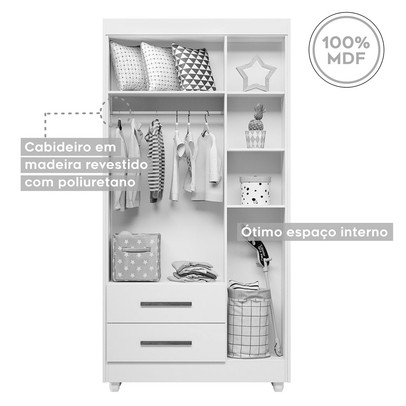 Quarto de Bebê Completo Zara 100% Mdf 3 Portas 6 Gavetas Branco/Amadeirado 5428 - Tigus Baby