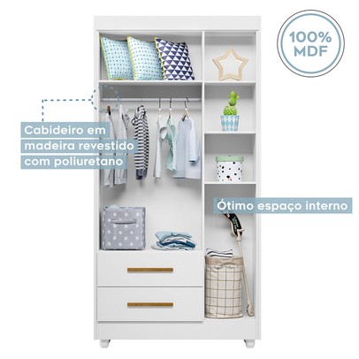 Quarto de Bebê Completo Zara 100% Mdf 3 Portas 6 Gavetas Branco 5429 - Tigus Baby