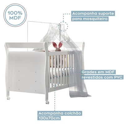 Quarto de Bebê Completo Zara 100% Mdf 3 Portas 6 Gavetas Branco 5429 - Tigus Baby