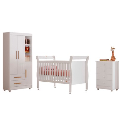 Quarto de Bebê Completo Zara 100% Mdf 3 Portas 6 Gavetas Branco 5429 - Tigus Baby