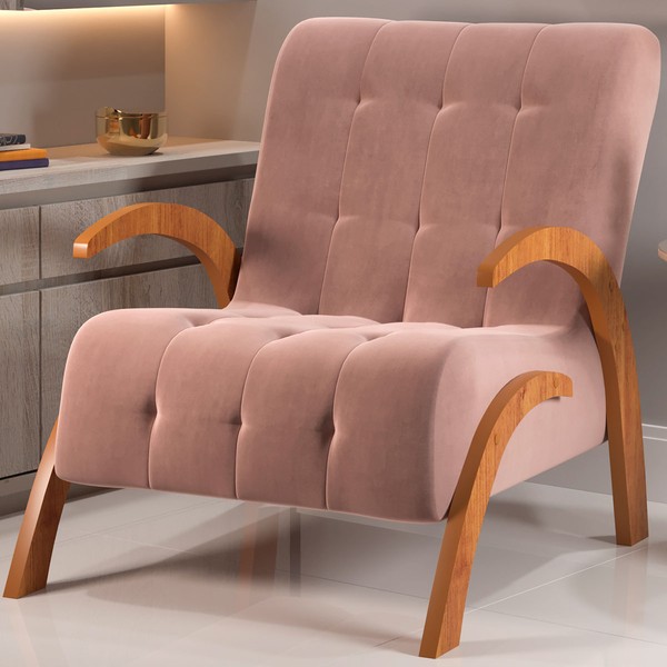 Poltrona Cecilia Mel/Veludo Rosa - Vian
