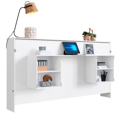 Cama de Solteiro Horizontal Articulável com Escrivaninha de Estudo Branco - Panorama Móveis