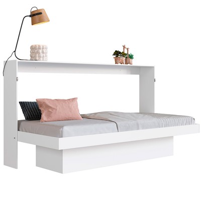 Cama de Solteiro Horizontal Articulável com Escrivaninha de Estudo Branco - Panorama Móveis