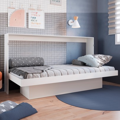 Cama de Solteiro Horizontal Articulável com Escrivaninha de Estudo Branco - Panorama Móveis