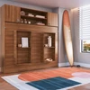 Cama de Casal Horizontal Articulável 2 Portas com Armário Aéreo Nogal - Panorama Móveis