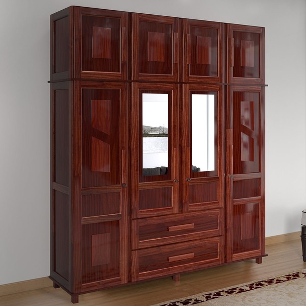 Guarda-Roupa Casal Campo Grande 8 Portas 2 Gavetas com Espelho Madeira Maciça Mel - Rodmoveis