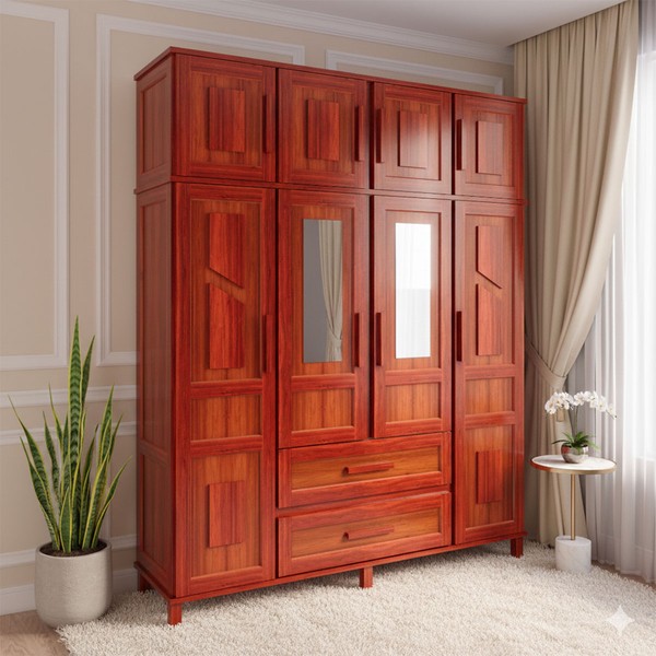 Guarda-Roupa Casal Campo Grande 8 Portas 2 Gavetas com Espelho Madeira Maciça Mel - Rodmoveis