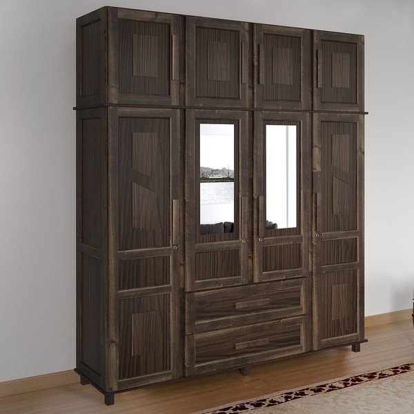 Guarda-Roupa Casal Campo Grande 8 Portas 2 Gavetas com Espelho Madeira Maciça Imbuia - Rodmoveis