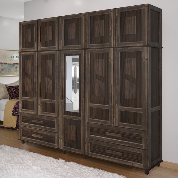 Guarda-Roupa Casal Campo Grande 10 Portas 4 Gavetas com Espelho Madeira Maciça Imbuia - Rodmoveis