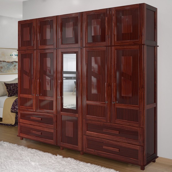 Guarda-Roupa Casal Campo Grande 10 Portas 4 Gavetas com Espelho Madeira Maciça Mel - Rodmoveis