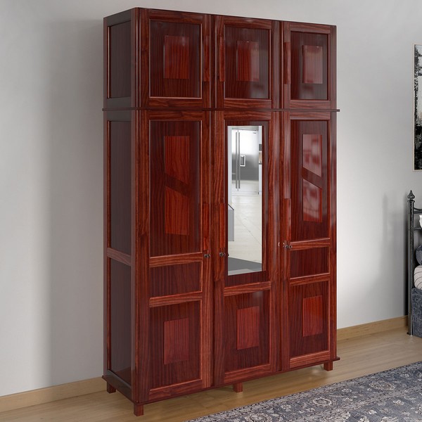 Guarda-Roupa Solteiro Campo Grande 6 Portas com Espelho Madeira Maciça Mel - Rodmoveis