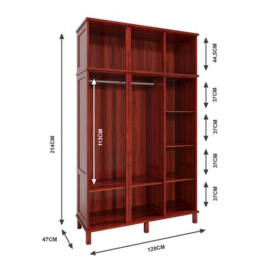 Guarda-Roupa Solteiro Campo Grande 6 Portas com Espelho Madeira Maciça Mel - Rodmoveis