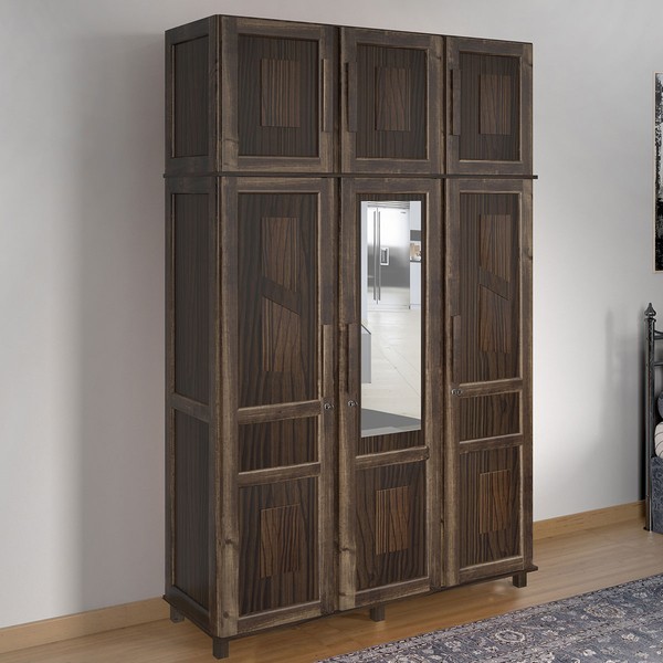 Guarda-Roupa Solteiro Campo Grande 6 Portas com Espelho Madeira Maciça Imbuia - Rodmoveis